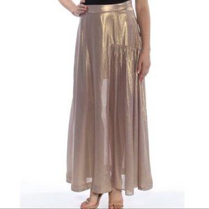 Free People | catch the wind metallic Taupe  Maxi Skirt Sz 2 New